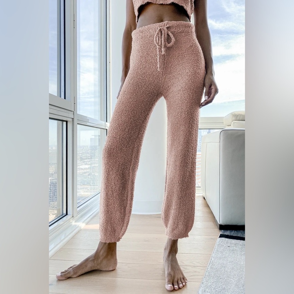 Teddy-To-Go Taupe Fuzzy Drawstring Joggers - Small NWT